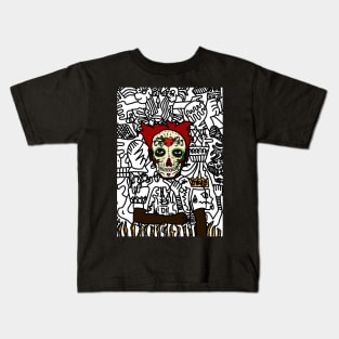 Yeti NFT - Mystical Doodle: Male Character with Mexican Mask and Dark Eyes Kids T-Shirt